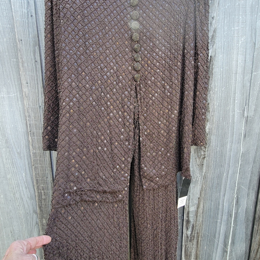 NWT Elegant Brown Beaded Pant Suit-12